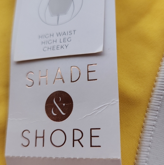 Women's High Waist High Leg Cheeky Contrast Band Bikini Bottom Shade & Shore L - Picture 5 of 10